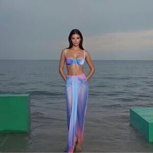 Unbranded Blue-Pink Ombre Bandeau Bikini with Matching Sarong